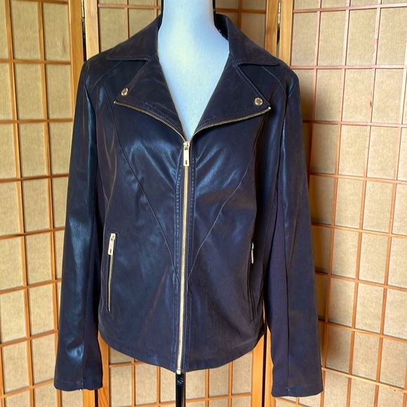 Kenneth Cole Reaction Jacket Brown Faux Leather Biker Moto Jacket - Picture 1 of 16